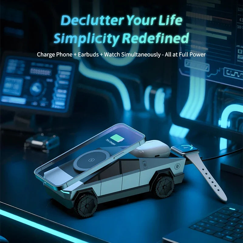 Cyber truck 3-in-1 Wireless Desktop Charger – Fast Charging Station for iPhone, Apple Watch & AirPods