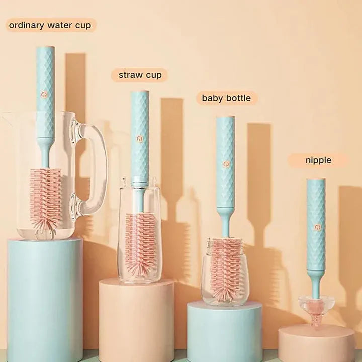 Electric Silicone Bottle Brush – 360° Rotating Cleaning Brush Set for Baby Bottles, Pacifiers, and Cups