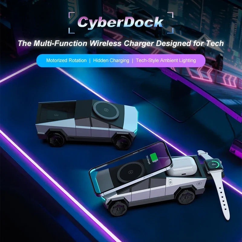 Cyber truck 3-in-1 Wireless Desktop Charger – Fast Charging Station for iPhone, Apple Watch & AirPods